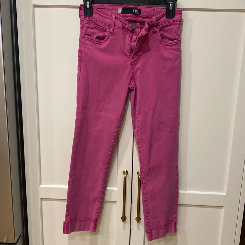 Hot pink cropped jeans